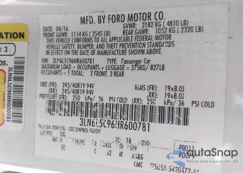 2017 Lincoln Mkz Select из США, поврежденный, VIN 3LN6L5C96HR600781